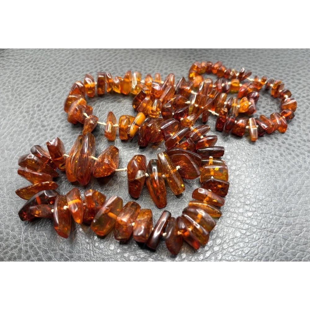 VTG Authentic Baltic Amber Chip Beads Necklace 54g Natural Honey Cognac 28" READ